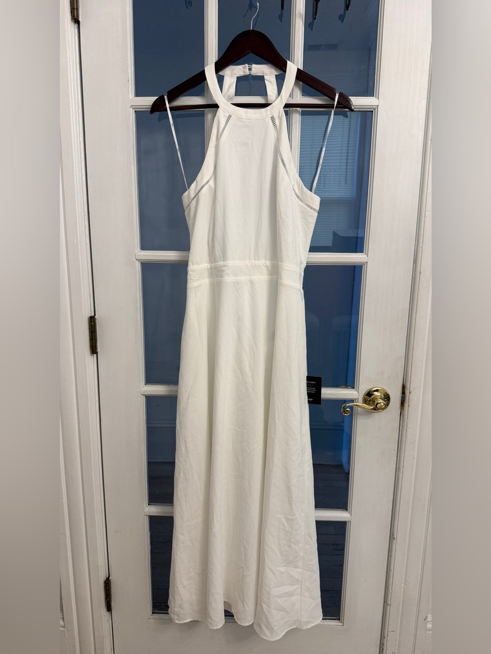LULUS Women’s White Halter Open Back Tie Waist Maxi Dress Bridal NWT XL